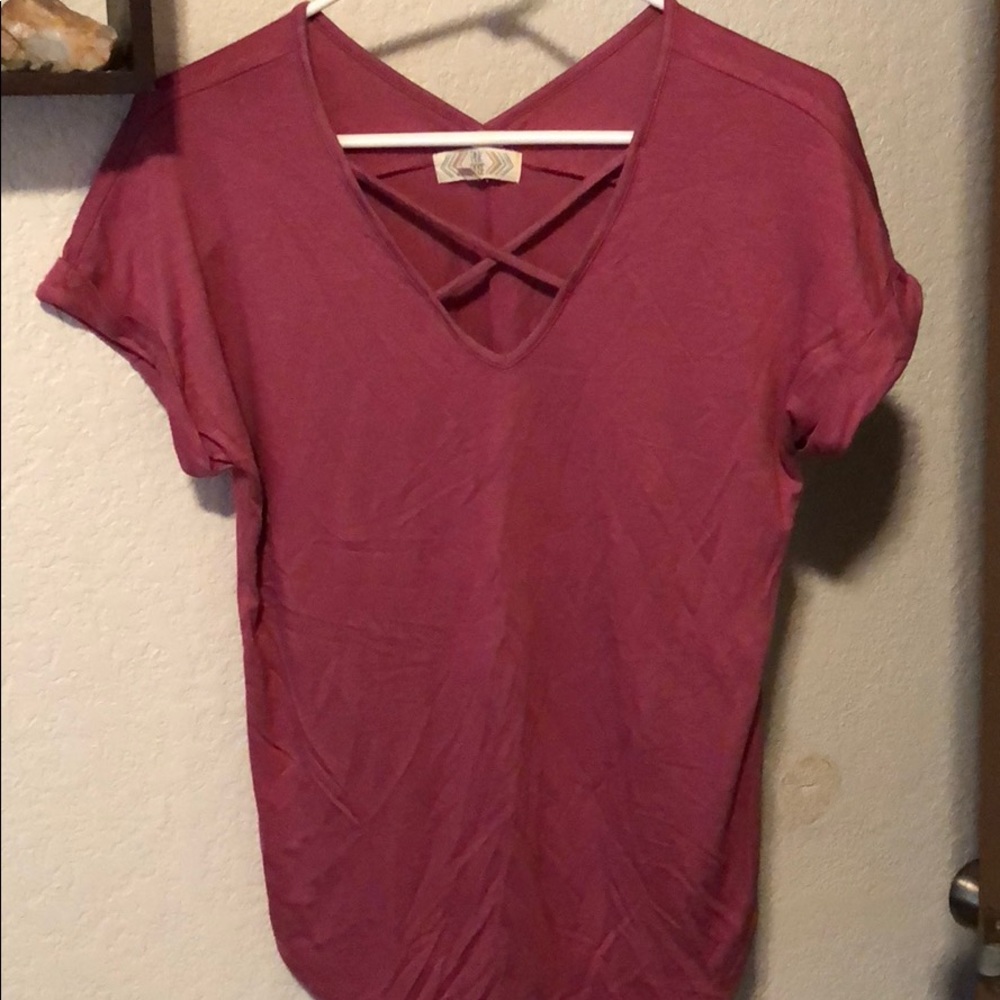 Pink Rose Criss Cross Tee Size S